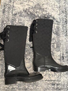 Coach Tristee Logo Black Knee-High Boots size 7